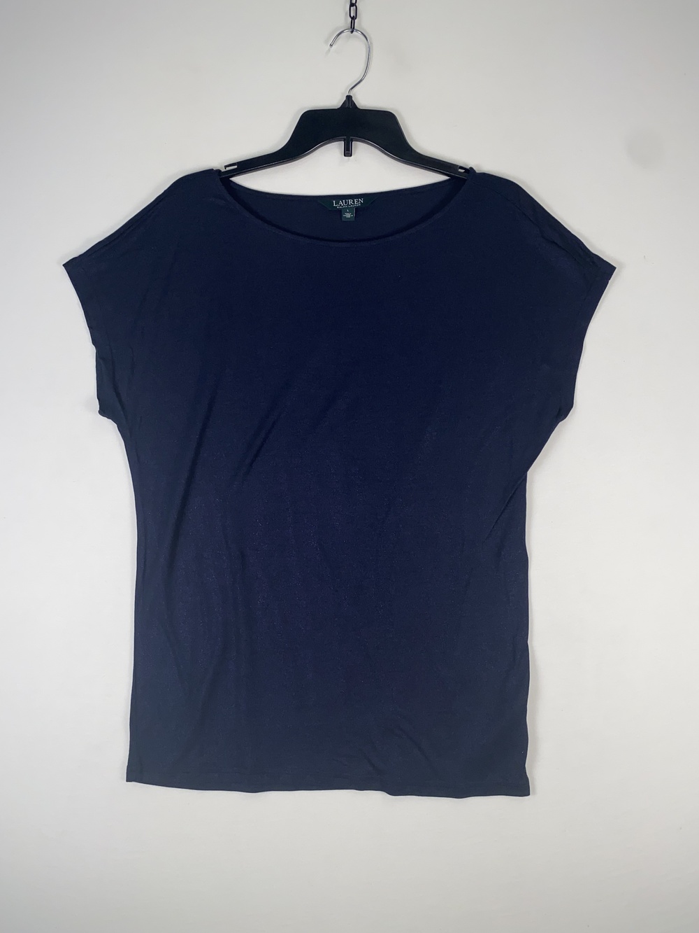 Lauren Ralph Lauren T-shirt Womens Large Blue Solid Boat Neck Dolman Jersey Top